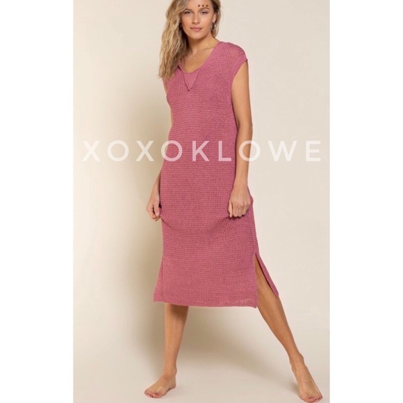 POL Dark Pink Sleeveless Hooded Sweater Dress Relaxed Fit - Picture 13 of 15